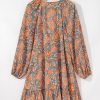 Women's Orange Paisley Print Loose Fit Drawstring High Waist Mini Dress - Image 5