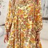 Yellow Cream Floral Print V Neck Puff Sleeve Mini Dress - Image 4