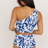 Women's Blue Abstract One-Shoulder High Waisted Bikini - Bohemian Style Swimsuit - Image 7