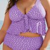 Women's Plus Size Purple Polka Dot Print Ruffled Knotted V Neck Tankini Set - Image 7