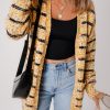 Chic Women's Beige Striped Pom Pom Knit Open Front Long Cardigan - Image 7