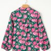 Women's Green Floral Printed Tied Collar Puff Sleeve Blouse - Elegant and Charming - Image 6