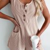 Women's Parchment Corded Knit Sleeveless Romper with Side Pockets - Image 9