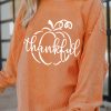 Women's Orange Pumpkin Thankful Graphic Corded Sweatshirt - Image 3