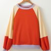 Women's Orange Color Block Side Slits Raglan Sleeve Long Sleeve Top - Image 3