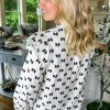 Women's White Bow Knot Print Ruffled Crew Neck Blouse with Piping Trim - Image 2