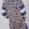 Women's Dark Blue Stripe Sleeve Leopard Print Open Front Cardigan with Pockets - Image 3