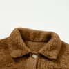 Women's Khaki Teddy Coat with Contrast Flap Pockets - Cozy Single Breasted Outerwear - Image 9