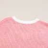 Women's Pink Floral V Neck Dropped Shoulder Sweater - Image 7