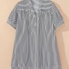 Plus Size Black Stripe Short Sleeve Buttoned V Neck Mini Dress with Pockets - Image 4