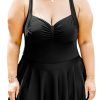 Women's Black Plus Size Solid Pleated Ruffled One Piece Swim Dress for Beach Days - Image 28