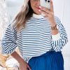 Women's Blue Stripe Crew Neck Loose Fit Sweatshirt - Image 4