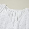 Women's White Eyelet Embroidered V Neck Puff Sleeve Blouse - Image 8