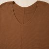 Women's Camel Ribbed Knit Drop Sleeve V Neck Loose Fit Sweater - Cozy & Chic - Image 9