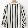 Women's Black Stripe Crinkled Ruffled Sleeve Button-Up Loose Shirt - Image 9