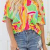 Women's Multicolour Abstract Print Pleated Half Sleeve Blouse with Keyhole Back - Image 12