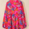 Plus Size Women's Rose Tropical Printed Lantern Sleeve V Neck Ruffled Mini Dress - Image 5