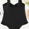 Chic Black Plus Size Textured Knotted Ruffled Trim One Piece Swimwear for Women - Image 14