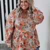 Plus Size Khaki Floral Square Neck Peplum Blouse - Image 6