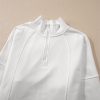 Women's White Zipped Neck Pullover Drop Shoulder Sweatshirt - Image 8