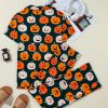Women's Orange Halloween Pattern Short Sleeve Pajama Lounge Set - Image 3