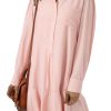 Women's Delicacy Solid Color Flounce Hem Buttoned Turn Down Collar Dress - Image 16