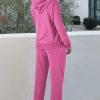 Women's Bonbon Solid Color Fleece Lined Drawstring Hoodie with Kangaroo Pocket - Image 6