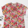 Charming Women's Pink Floral Print Crew Neck Short Sleeve Shift Blouse - Image 15