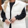 Women's Beige Oversized Puffer Vest with Zipper Stand Neck - Stylish Winter Outerwear - Image 3