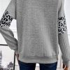 Women's Gray Leopard Quilted Patchwork Crew Neck Sweatshirt - Image 3