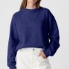 Women's Navy Blue Drop Shoulder Crewneck Pullover Sweatshirt - Cozy & Casual - Image 8