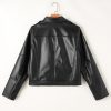 Women's Black PU Leather Lapel Collar Zipper Jacket - Image 10