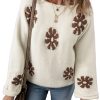 Women's White Colorblock Floral Pattern Long Sleeve Sweater - Image 20