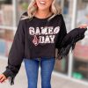 Women's GAME DAY Sequined Rugby Cropped Sweatshirt - Black - Image 7