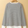 Women's Black Stripe Raglan Sleeve Loose Fit Sweatshirt with Side Slits - Image 8