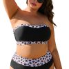 Plus Size Women's Black 2-Piece Leopard Patchwork High Waisted Swimsuit - Image 28