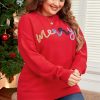 Fiery Red Tinsel Merry Pattern Drop Shoulder Plus Size Sweater for Women - Image 4