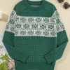 Women's Green Christmas Snowflake Dotted Print Round Neck Sweater - Cozy & Chic - Image 16