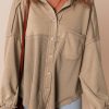 Women's Goat Mineral Wash Textured Patchwork Loose Fit Shacket - Vintage Inspired Casual Jacket - Image 3