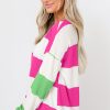 Women's Rose Red Colorblock Striped Drop Shoulder Long Sleeve Top - Image 2