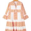 Women's Orange Geometric Print Ruffle Tiered Mini Dress with V Neck - Image 15