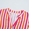 Women's Orange Stripe Balloon Sleeve Notched V Neck Blouse with Buttoned Front - Image 7