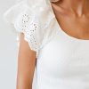 Women's White Eyelet Ruffle Sleeve Slim Fitted Top - Chic Summer Blouse - Image 13