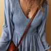 Women's Ashleigh Blue Long Sleeve V Neck Smocked Tiered Mini Dress for All Occasions - Image 5