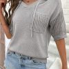 Women's Light Grey Hooded Short Sleeve Sweater Top - Image 5