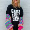 Women's Game Day Black Checkerboard Rugby Football Helmet Graphic T-Shirt - Image 7