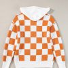 Women's Gold Flame Checkered Split Neck Contrast Kangaroo Pocket Hooded Sweater - Image 7