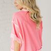 Women's Peach Blossom Half Sleeve Top with Raw Seam and High Low Side Split - Image 14