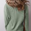 Women's Clearly Aqua Solid Color Corded Drop Shoulder Long Sleeve Top - Image 2