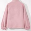 Women's Fuchsia Plush Sweatshirt with Stand Neck, Half Button, and Zipped Pockets - Image 7